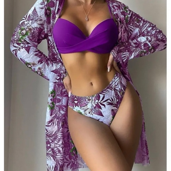 Three Piece Swimwear! Yellow or Purple! - Picture 2 of 10